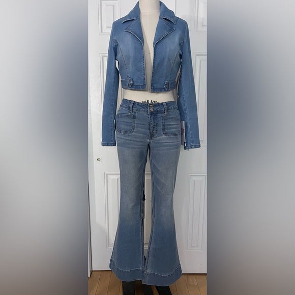 Stretch denim wide leg pants - Picture 1 of 8